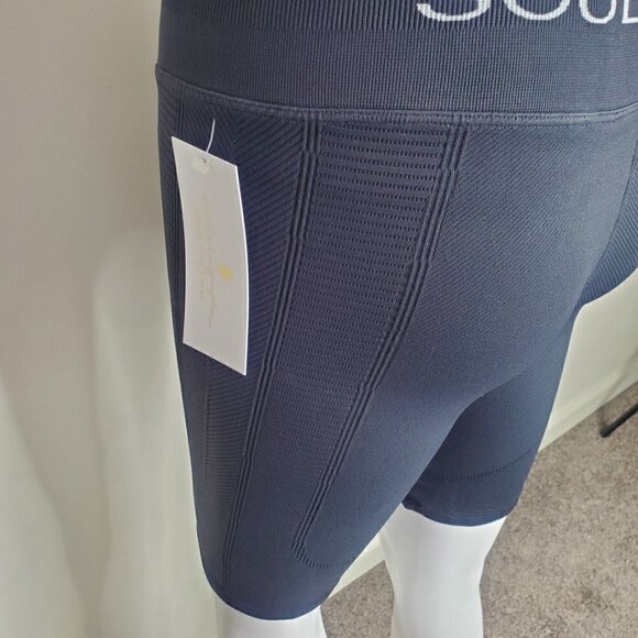 NWT Spiritual Gangster X Soulcycle Ribbed High Waist Bike Shorts Dark Gray M/L - Picture 7 of 13